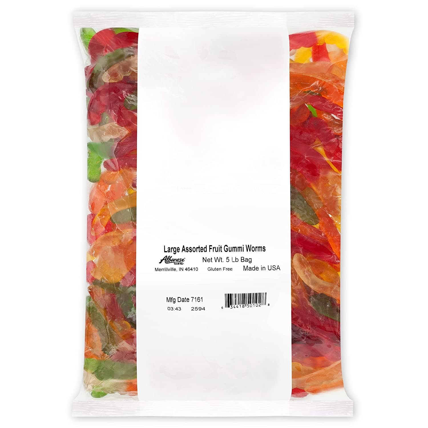 Albanese Confectionery-Large Assorted Fruit Gummi Worms 5 lb. Bag-50102-Legacy Toys