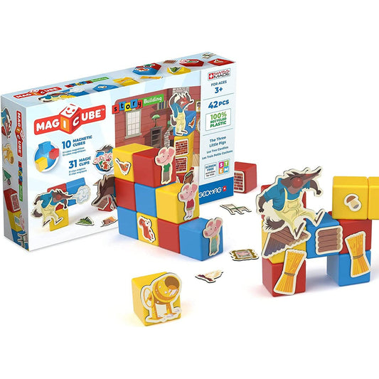 Geomag-Magicube Story Building Three Little Pigs Recycled 55 Pieces-118-Legacy Toys