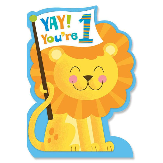 Peaceable Kingdom-Age 1 Lion Die Cut Birthday Card-5445G-Legacy Toys