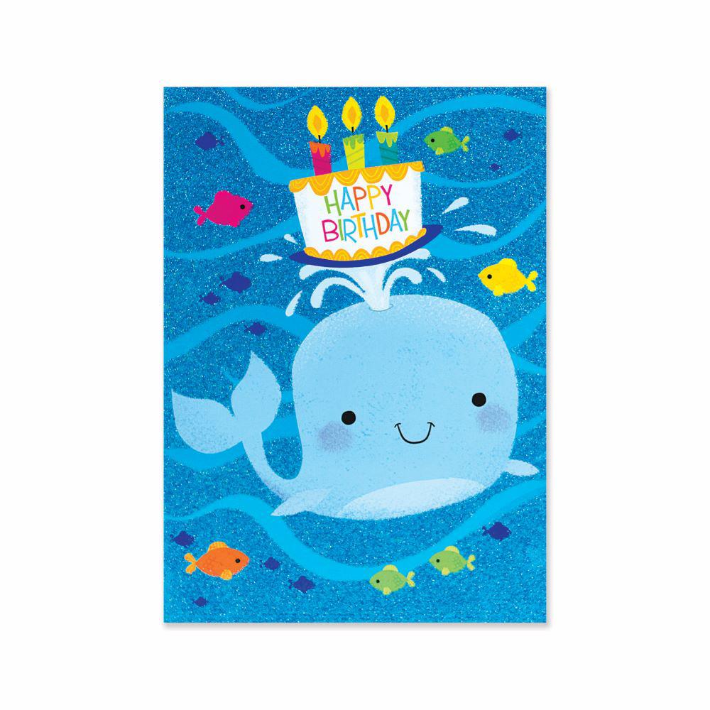 Peaceable Kingdom-Glitter Whale with Cake Birthday Card-11494-Legacy Toys