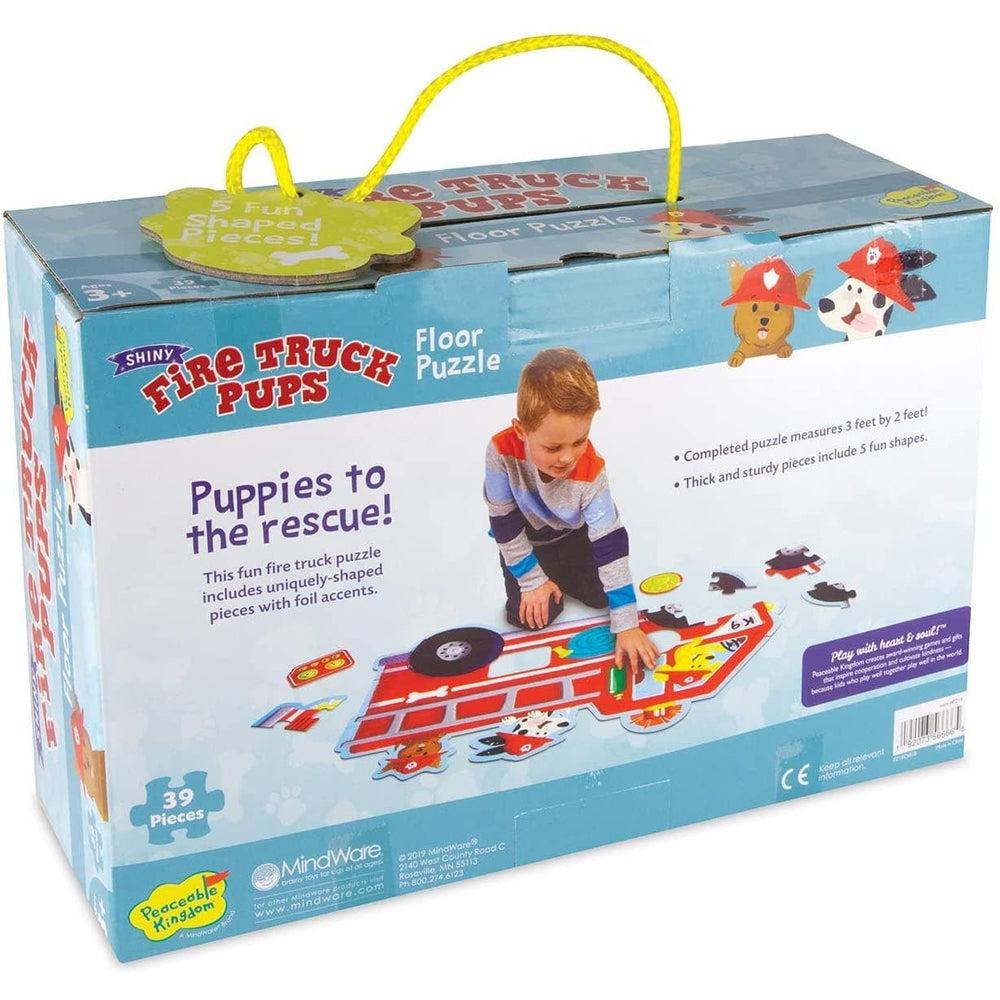 Peaceable Kingdom-Shiny Fire Truck Pups Floor Puzzle - 39 Pieces-ws-pz19-Legacy Toys