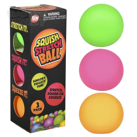 The Toy Network-1.75" 45 mm Squish & Stretch Mini Gummi Ball 3 Pack Box-BA-SQSMI-Legacy Toys