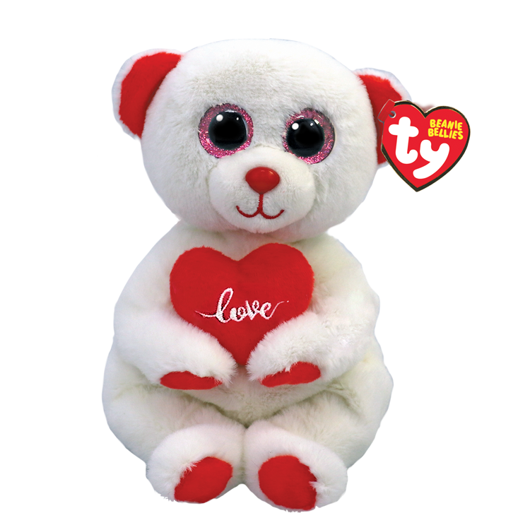 TY-Beanie Bellie - Desi Polar Bear with Heart - 8" Small-41047-Legacy Toys
