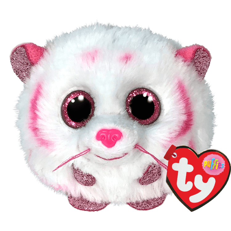 TY-Beanie Puffies 4" Ball-42524-Tabor - Tiger (Pink/White)-Legacy Toys