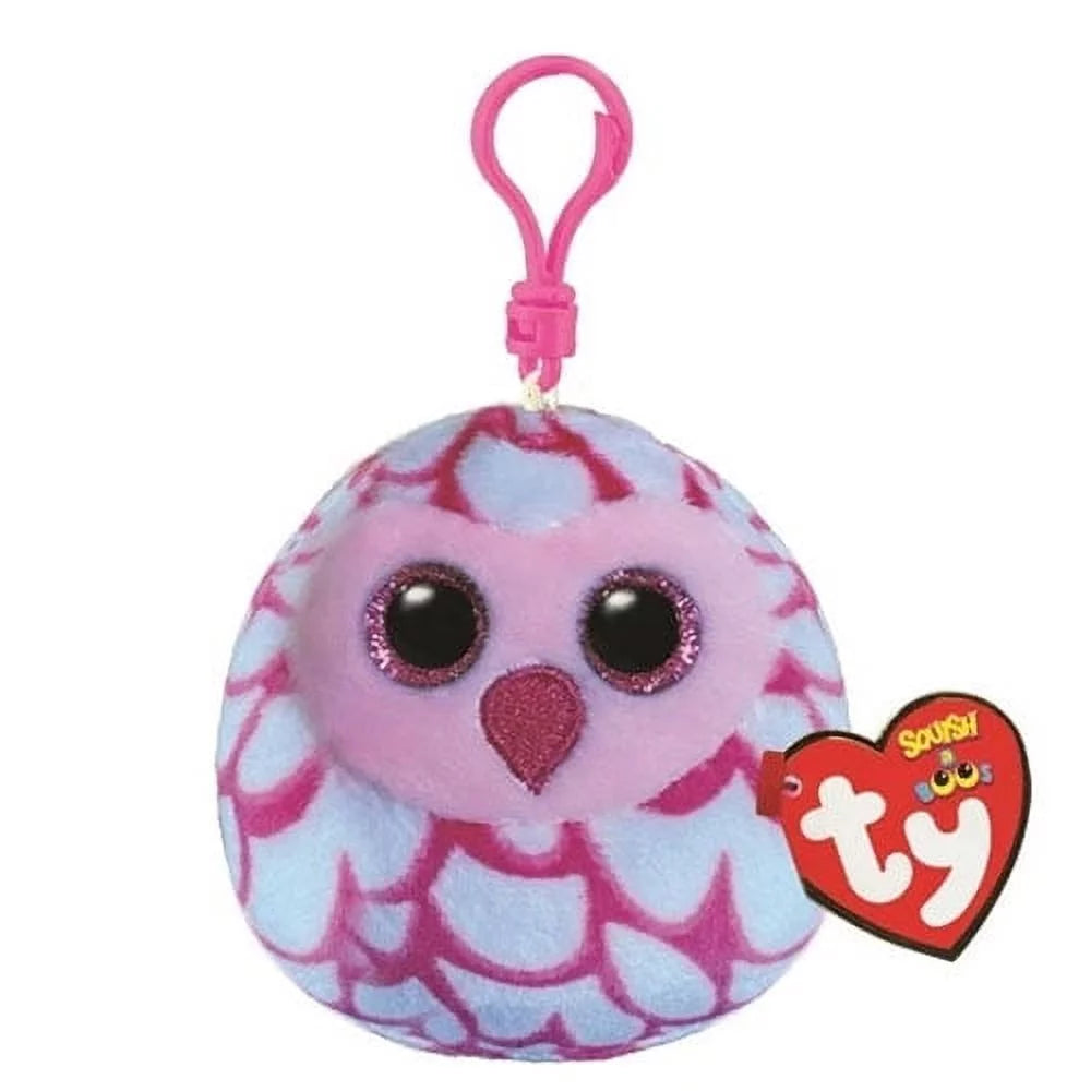 TY-Squish A Boo - Pinky the Owl-39563-3" Clip-Legacy Toys
